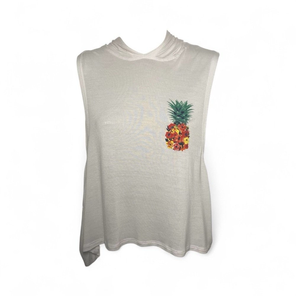 Popular Basics White Muscle Tee with Pineapple Design